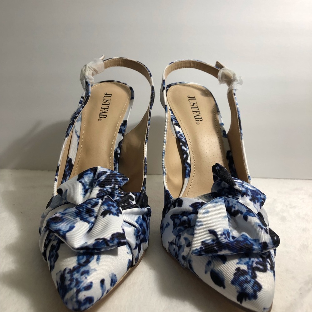 JustFab blue and white heels